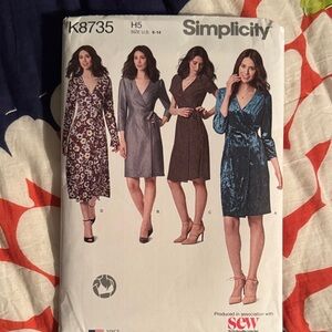 Simplicity Long Sleeve Dress Pattern - Floral, Gray, Brown, Blue